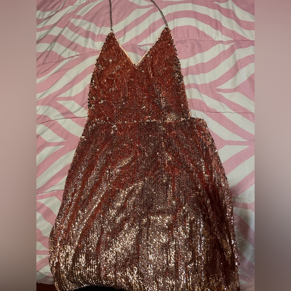 Fashion Nova Sequin short backless pink dress